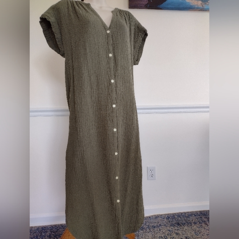 GAP Maxi TALL Crinkle Gauze Button Down short sleeve dress size Small Tall